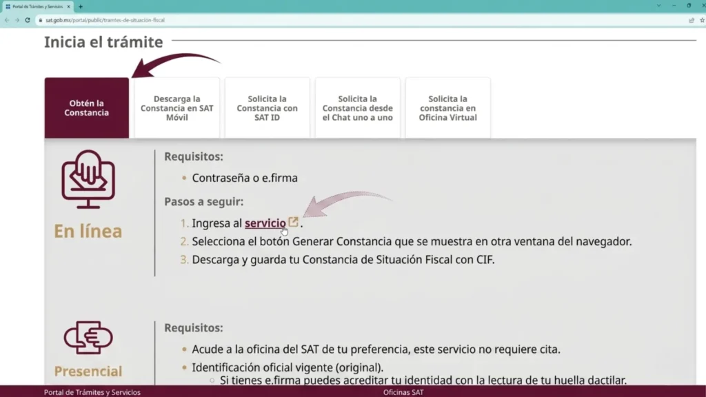 Da clic en "Ingresa al Servicio"