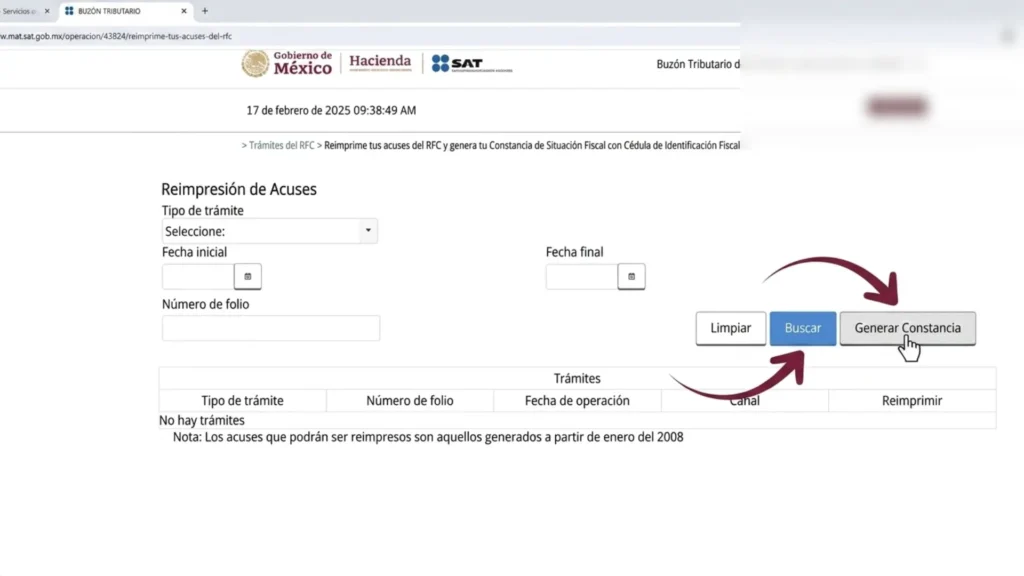 Presiona "Genera Constancia"